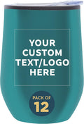 Custom Stemless Wine Tumblers 12 oz. Set of 12, Personalized Bulk Pack - Insulated, Perfect for Wine, Cocktails, Other Hot & Cold Beverages - Teal