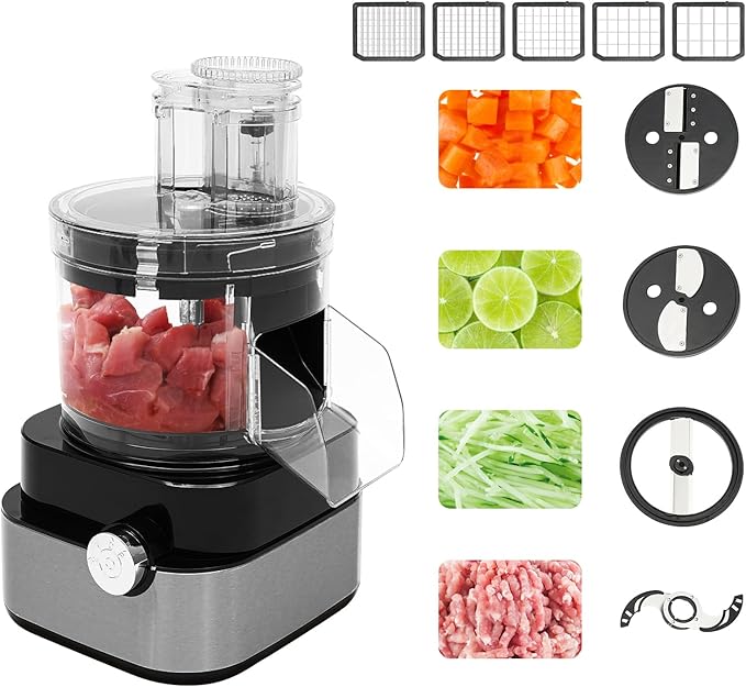5L/1.32 Gal Food Processor, Electric Vegetable Chopper, 600W Cutter Food Processor with 5 Blades,2 Speed, Dice, Shred, Slice, Grind