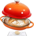 Davivy 6QT Oval Cast Iron Sourdough Dutch Oven with Silicone Baking Mat, Dutch Oven for Sourdough Bread, Non-stick Cast Iron Bread Cloche Bread Pan - Flame Orange