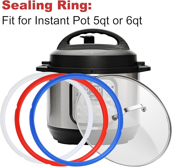 Silicone Sealing Rings for Instant Pot 6 Quart Pressure Cookers,Replacement Silicone Gasket Seal Rings Fit IP-DUO60, IP-LUX60, IP-DUO50, IP-LUX50, Smart-60, IP-CSG60 and IP-CSG50 (Red/Blue/Clear)