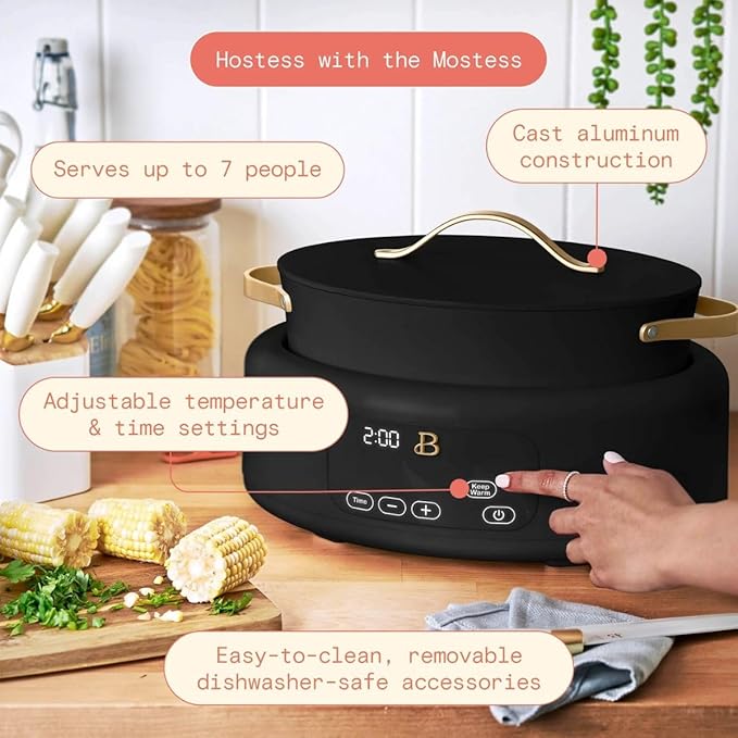 Beautiful 10-in-1 Electric Multi-Cooker, 6-Quart, Digital Display, Non-Stick Pot, One-Touch Control, 10 Cooking Functions (Black)