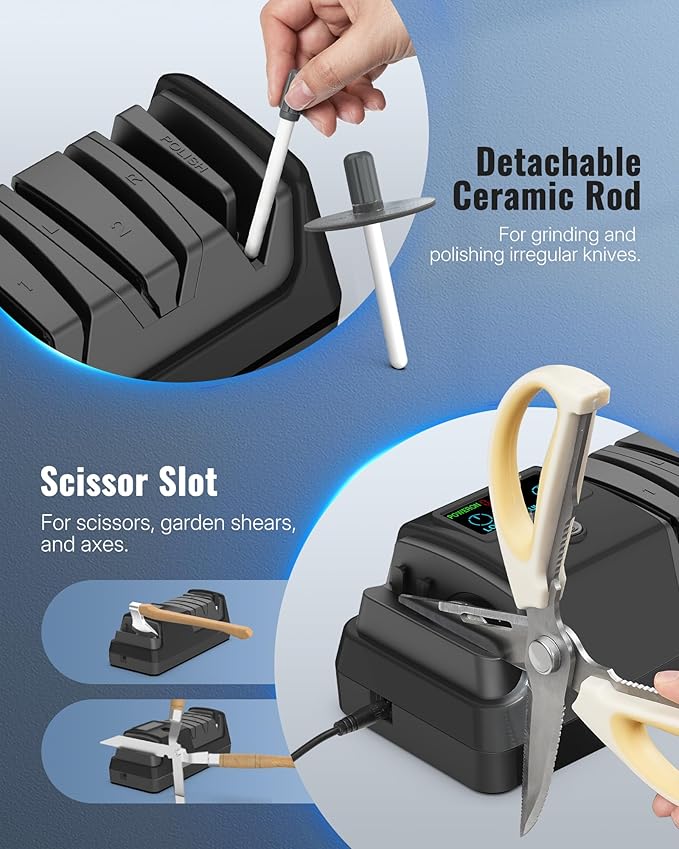 Electric Knife Sharpener, 5-in-1, 3 Rotational Speed Adjustable Electric Knife Sharpener for Straight/Serrated/Ceramic Knives, Scissors, Chef Knives, Axes,Black B01KS06