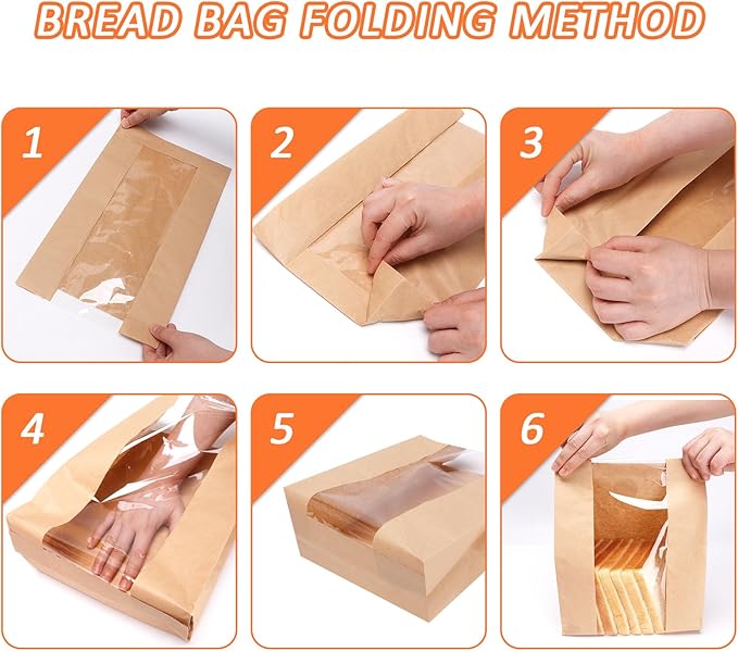 150 Pack Bread Bags for Homemade Bread Sourdough Bread Bags Large Kraft Paper Bakery Bag with Clear Window with Label Seal Stickers for Packaging Baked Food Bread Storage (13.7''x8.2''x3.5'')