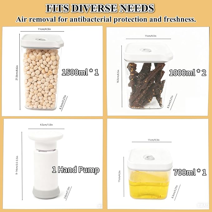 Vacuum Sealed Food Storage Containers with Pump – Airtight, Keeps Food Fresh, Prevents Bacteria – Ideal for Grains, Coffee, Snacks & dog food storage container(4-Piece Set)