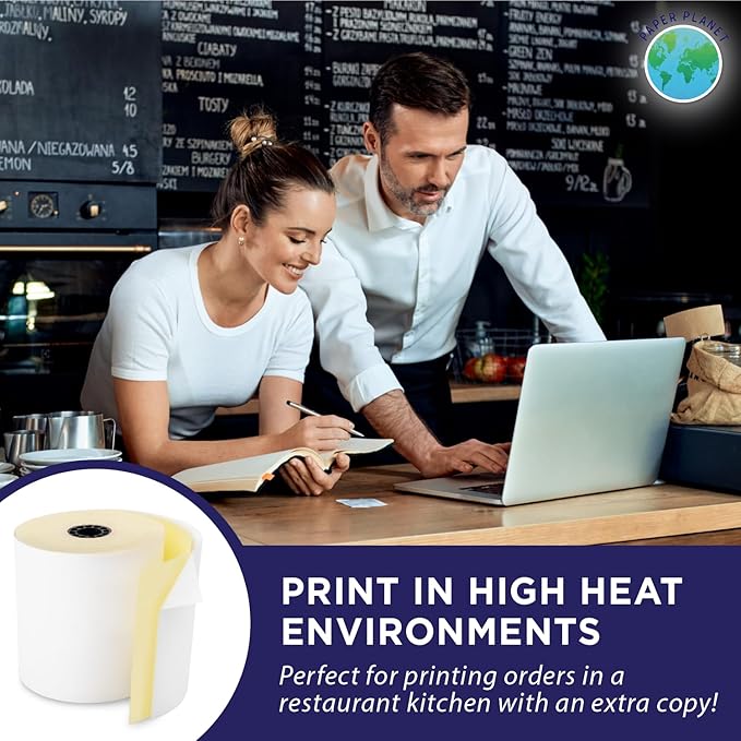 2-Ply White/Yellow Carbonless Paper for Toast Kitchen Printer by Paper Planet | 18 Rolls | TKP300 SNBC BTP-M300