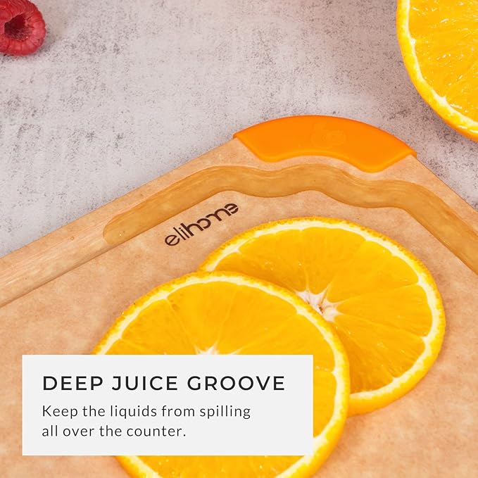 Elihome Premium Series 3-in-1 Kitchen Cutting Board Set, Non Slip Feet, Color Coded with Food Icon, Natural Wood Fiber, Dishwasher Safe, Eco-Friendly, Juice Grooves,Non Porous, BPA Free, Made in USA