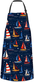 Beautiful Sailboat Apron for Women Men, Cooking BBQ Chef Polyester Lightweight Nautical Design Aprons with Pockets for Baking Kitchen Gardening Cleaning, Adjustable Neck Strap, 28×33inch