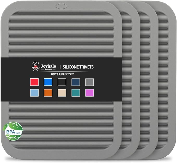 Joyhalo 4 Pack Silicone Trivets for Hot Pots and Pans,480℉ Heat Resistant Trivets for Hot Dishes,Hot Pads for Countertop,Kitchen Potholders,Grey