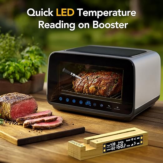 WiFi Sub-1G Wireless Meat Thermometer Unlimited Range, Check Temp Anywhere,7 NIST Certified Sensors with Ambient Temp, Monitor for BBQ, Grill, Oven, Smoker, Air Fryer (Black)