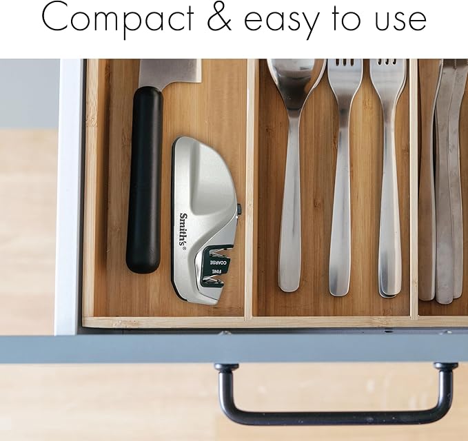 Smith's 51023 Adjustable Diamond Edge Grip Sharpener - Grey - Coarse & Fine Sharpeners - Compact - Stable Non-Slip Base – Pull Through Knife Sharpener