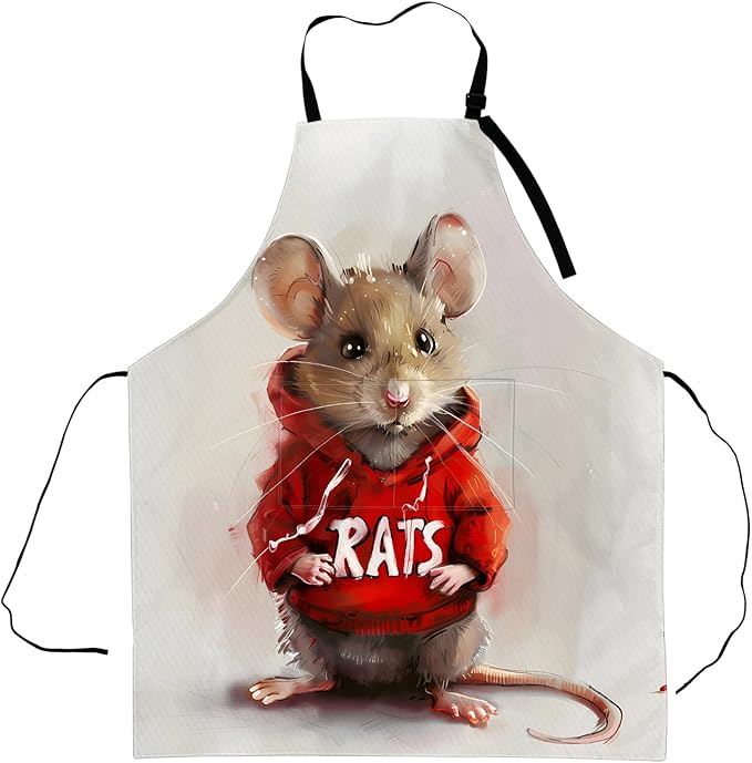 Adorable Rat Apron,Adjustable Waterproof Oxford Fabric Kitchen Apron with 2 Pockets for Men and Women, Cooking, Baking, BBQ, Coffee Shop, Housewarming Gifts, 28x33 Inches