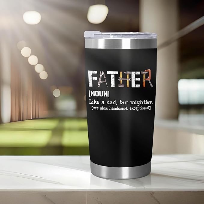 TEEZWONDER Christmas Birthday Gifts for Dad from Daughter Son - Stainless Steel Insulated Coffee Tumbler with Lid 20 oz - Funny Gifts from Kids, Mens Birthday Gift Ideas