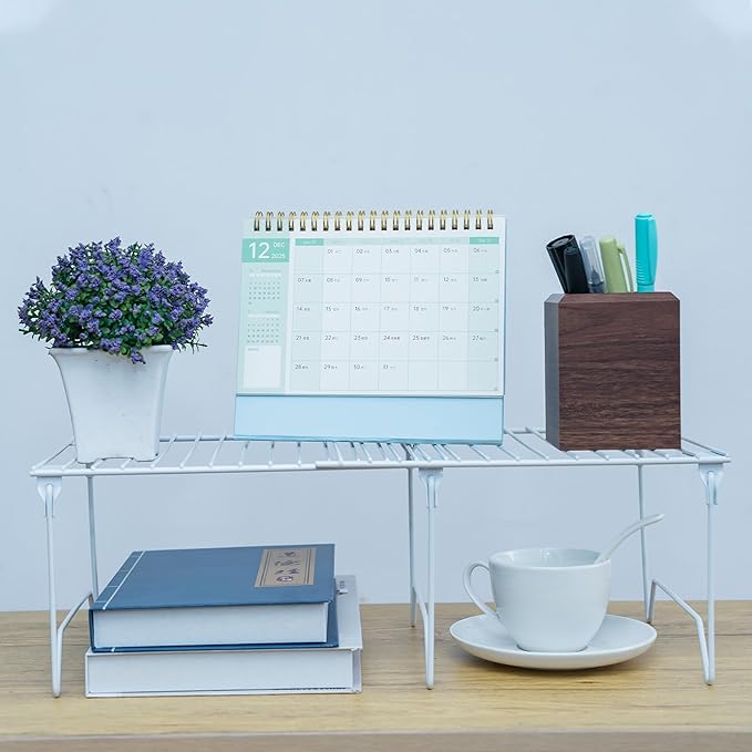 1/2-Piece Set cabinet organizer shelf,kitchen counter shelf,Foldable Pantry Shelf,Plate, Dish,Rustproof Metal Storage Organizer (1, White)