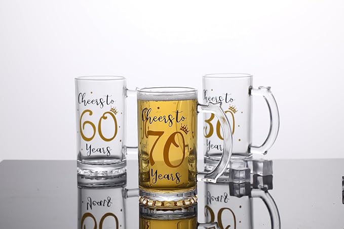 70th Birthday Gift，Men and Women Cheering 70th Birthday Beer Mugs，Cheers to the 70th Anniversary Beer Glass，70th Birthday Party Wedding Anniversary Decorative Gift, 18 Ounce (Cheers to 70 Years)