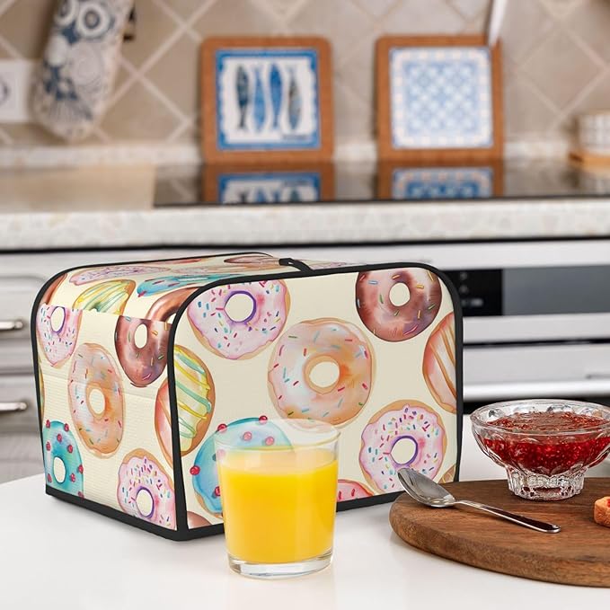Watercolor Donuts 4 Slice Toaster Cover Wide Slot Dustproof Bread Maker Cover Fingerprint Bakeware Protection Kitchen Appliance Cover Toaster Bag