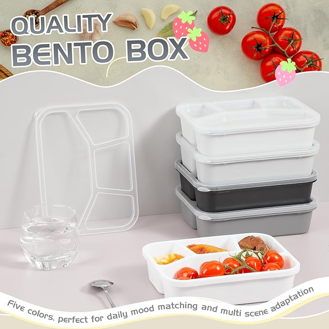Honeydak 5 Pack Snack Containers 4 Compartment Bento Snack Boxes Reusable Lunchable Containers with Lids Divided Meal Prep Lunch Food Storage Box for School Work Travel(Black and White Ombre,Mixed)