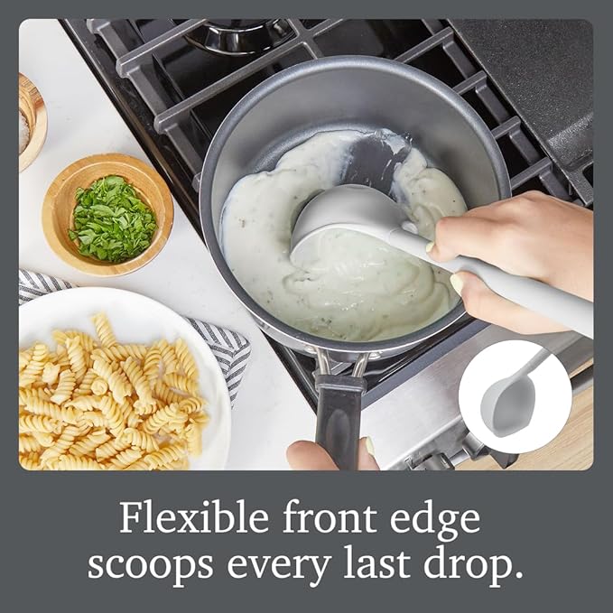 Tovolo Flex Core Silicone Ladle BPA Free Oyster Gray Deep Silicone Soup Ladle, Heat Resistant All Silicone Ladle Construction, Large Dishwasher Soup Ladle Kitchen Utensil for Cooking