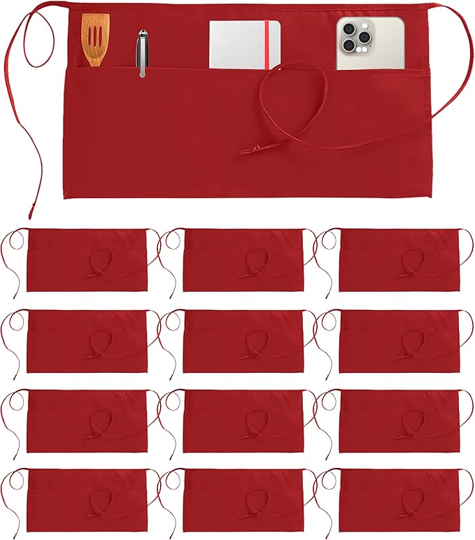 Utopia Wear 12 Pack Server Apron with 3 Pockets, Waist Apron for Waiter Waitress, 12 Inches