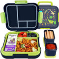 Caperci Bento Box for Kids - Leak-Proof Lunch Box Snack Container with 2 Modular Containers & 4-Compartment, Hold 4.8 Cups, Portable Handle, BPA-Free, Microwave/Dishwasher Safe (Dinosaur)
