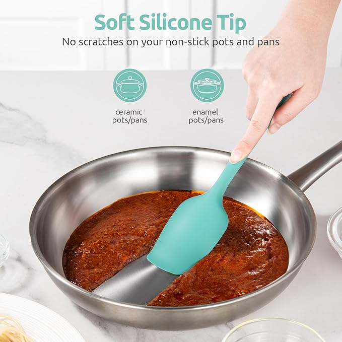 600ºF Heat Resistant Silicone Spoons: U-Taste Flexible Baking Spoon Spatula & Cooking Scoop Spoonula, Seamless Soft Kitchen Utensils for Serving, Scraping, Scooping in Non-Stick Cookware (Aqua Sky)