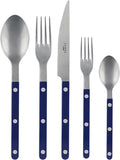 SABRE PARIS - 5-Piece Flatware Set - Bistrot Vintage Collection - Knives, Forks, Soup Spoons, Teaspoons & Dessert Forks - Stainless Steel & Acrylic - Dishwasher Safe - Navy Blue - Mat Finish
