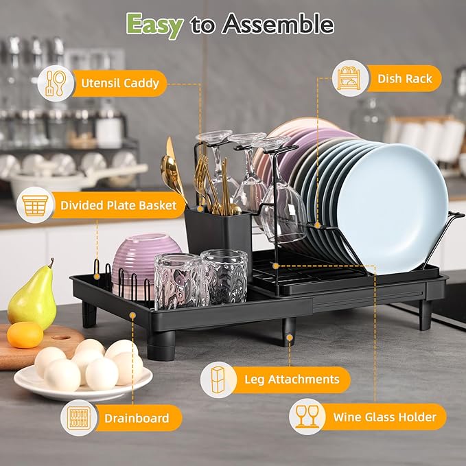Expandable Dish Drying Rack for Kitchen Counter & Over Sink – Rustproof Stainless Steel Dish Drainer with Fast Drain, Large Capacity/Small Space Dish Rack, Kitchen Organization Drying Rack.