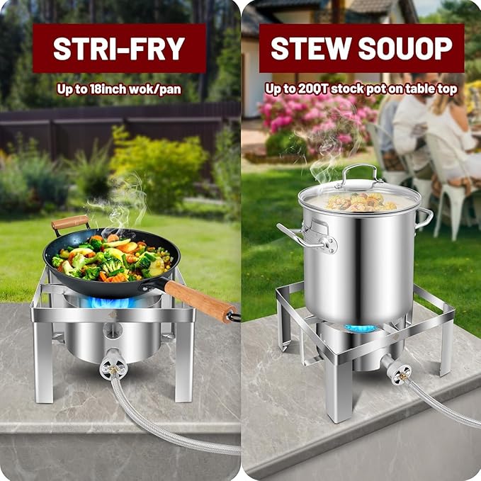 ARC Stainless Steel Stock pot with Propane Burner, Seafood Boil Pot with Basket and Steamer, Cookware for Crawfish Crab Shrimp Lobster Boiling Pot, Turkey Fryer Pot (Stainless Steel Pot with Burner)