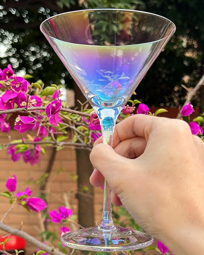 Iridescent Martini Glasses Set of 4-9 oz, Handmade Premium Crystal Cocktail Glasses, Martini, Cosmopolitan, Manhattan, Gimlet, Pisco Sour, Christmas Gifts for Men Women, Iridescent