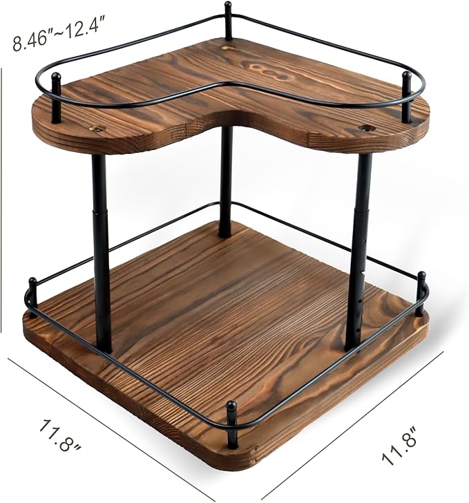 Wooden Spice Rack Organizer Lazy Susans Rotating Countertop 2 Tiered Display Shelf Kitchen Adjustable Height Spinning Spice Rack 11.8INCH Large Capacity Pine Wooden