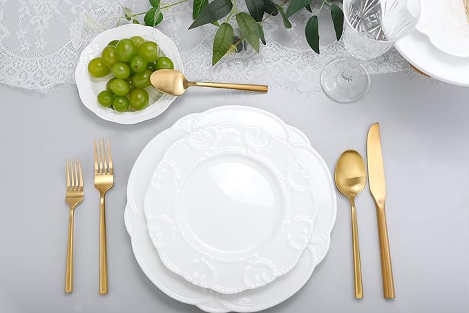 DEACORY Silverware Set Flatware Set Matte Gold Cutlery Set Brushed Brass Heavy Hexagon Handle Stainless Steel 20 Pieces Dishwasher Safe Service for 4