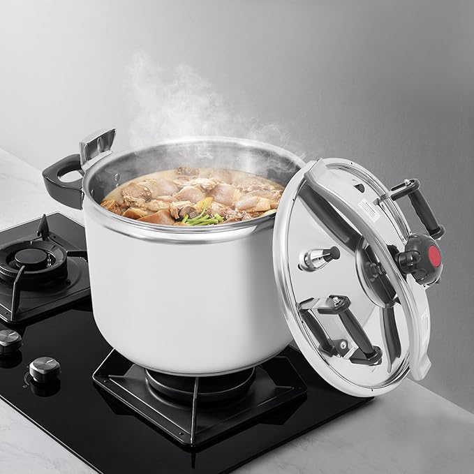 40L Stainless Steel Pressure Cooker, 60Kpa High Pressure Cooker with Safety Valve & Pressure Release, 201 Stainless Steel Cooking Pot for Induction, Gas, Electric Stoves, Home & Restaurant Use