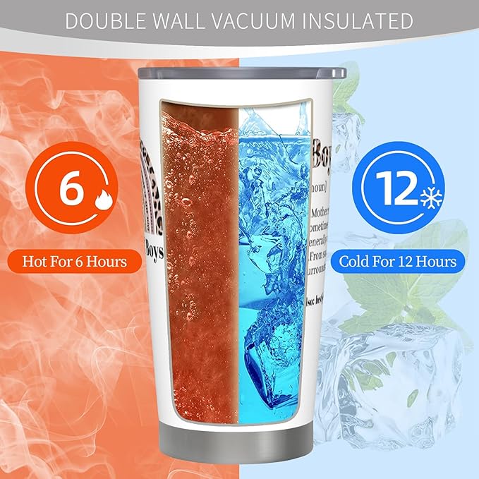 Boy Mom Christmas Gifts 20oz Stainless Steel Tumbler, Boy Mom Mothers Day Gift, Boys Moms Gifts for Women, Gift for New Moms of Baby Boys