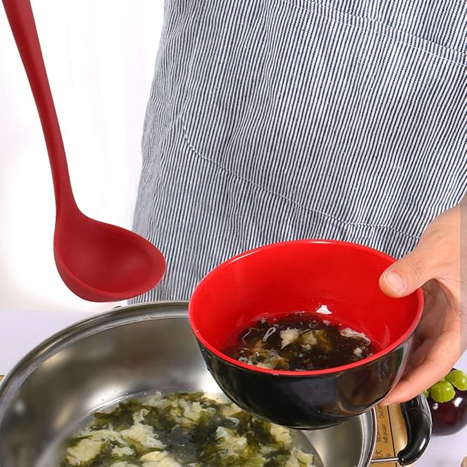 uxcell Silicone Soup Ladle Spoon 8.5 Inch Heat Resistant to 450°F One Piece Design Restaurant Kitchen Cooking Utensil for Serving Soup Red