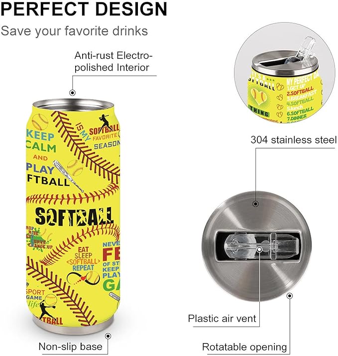 Softball Tumbler Cup 17oz Stainless Steel Insulated Travel Mug Tumblers Cup Softball Gift for Women Girls Mom Gifts for Birthday Christmas