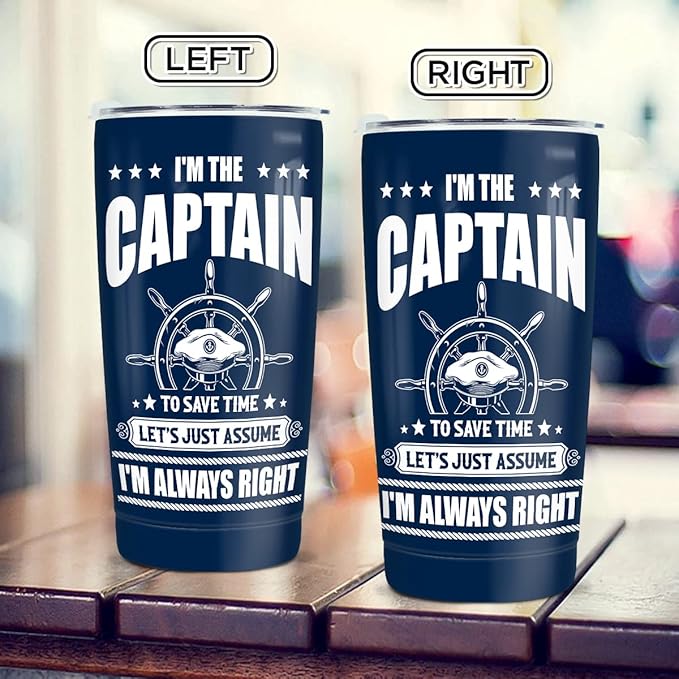 winorax Captain Tumbler I'm The Captain & I'm Always Right Boating Tumbler Cup with Lid 20oz Boater Gifts For Men Boat Lover Gift For Boats Owner Dad Funny Boaters Gift Ideas