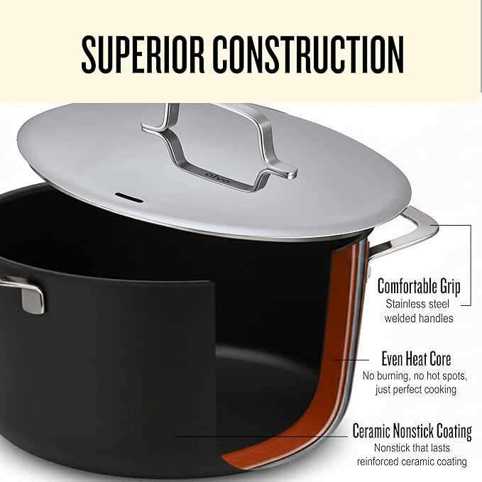 Alva Maestro 4.5-Quart Ceramic Coated Nonstick Stock Pot with Lid - Oven & Induction Safe Cookware, Made without PFAS, PFOA & PTFE for Chef-Level Heat Control and Effortless Cleanup