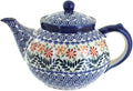 Blue Rose Polish Pottery - Orange Garden Bouquet Teapot - 5 Cup Capacity - Hand-Painted Polish Pottery Ceramic Coffee & Tea Server