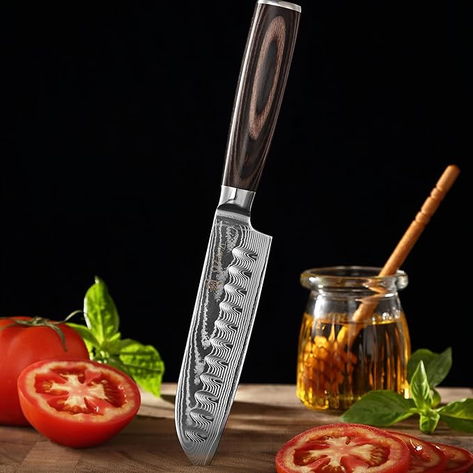 Wakoli EDIB Essentials 2-Piece Damascus Kitchen Knife Set – Chef Knife & Santoku Knife with VG10 Core made of 67-Layer Damascus Steel Blades – Professional Kitchen Knives with Pakkawood Handles