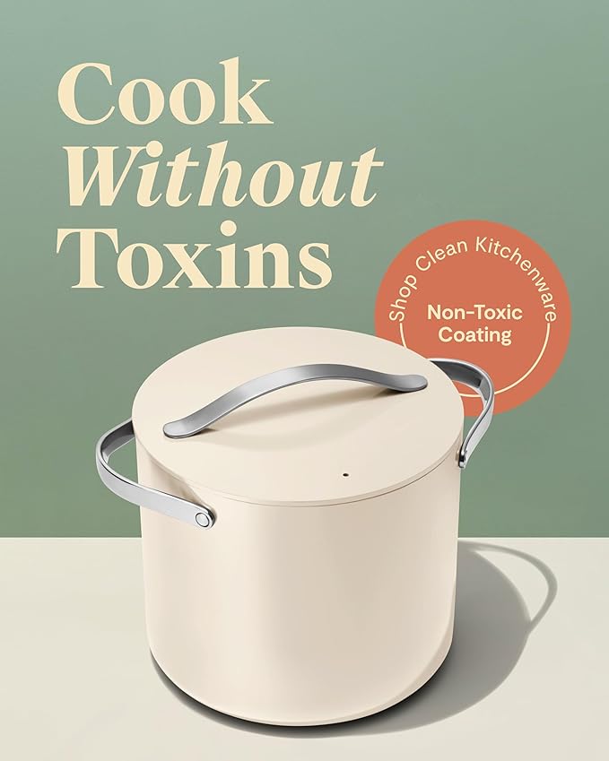 Caraway Stock Pot - 12 Qt Ceramic Coated With Lid - Free From Forever Chemicals - Large for Bigger Batches - Marigold