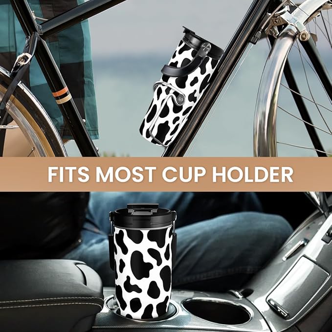 SANDJEST Cow Print Tumbler with Handle, 30oz Flip Straw Stainless Steel Tumblers Coffee Travel Cup, Cowgirl Tumbler Gifts for Women Girls for Birthday Christmas Mothers Day