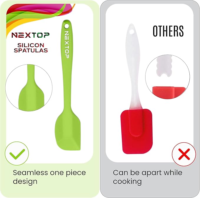 NEXTOP Silicone Spatula 8 Piece Set, Heat-Resistant Non-stick Rubber Spatulas Heat Resistant Seamless One Piece Design Non-Stick Flexible Scrapers Baking Mixing (11 Inches)