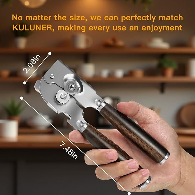 Upgraded Efficient Manual Can Opener - Selected Solid Wood Handle, Sharp and Smooth Blade Edge, Portable Design, Easy-Open Large Knob, Versatile for Various Bottle Caps（Agarwood）