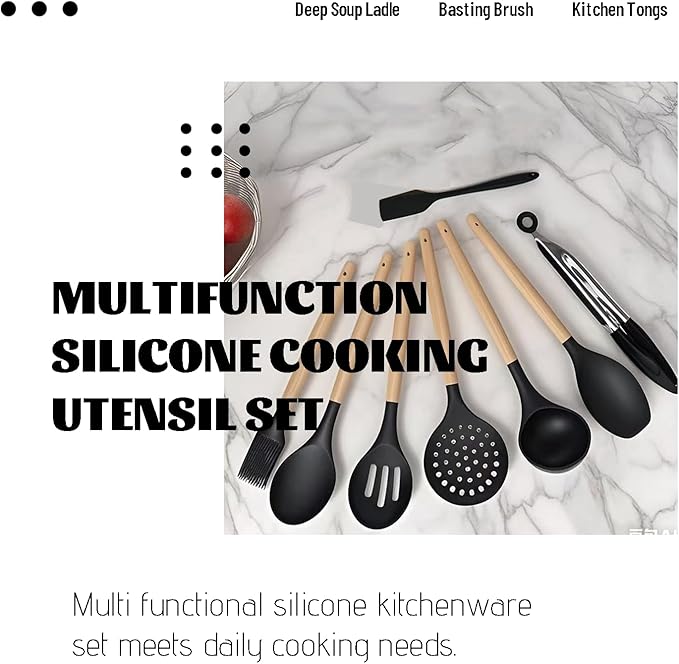 Silicone Cooking Utensils Set For Kitchen, Spoons Spatula Spatulas Accessories, Baking Heat Resistant Cookware De Home, Rubber New Apartment Decor, Plastic Nonstick Turner Tool (black)