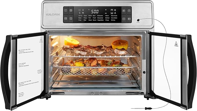 Kalorik Air Fryer Oven MAXX Advance Series 26-Quart with Digital Controls Easy-View Door and 14 Smart Cooking Presets, Includes 9 Cooking Accessories & Smart Probe, 1700-Watts, Black