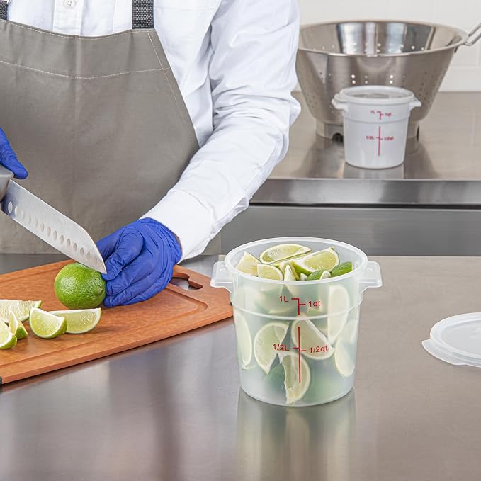 Restaurantware-Met Lux 1 Quart Food Storage Containers, 10 Translucent Storage Containers - Lids Sold Separately, Red Volume Markers, Dishwashable Containers, Side Handles, For Storing Foods