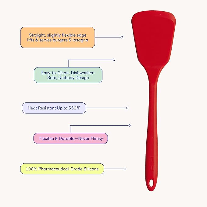 GIR: Get It Right Silicone Kitchen Spatula Turner - Non-Toxic Cooking Utensils for Nonstick Cookware, Cooking and Baking, Ultimate - 13IN - Red