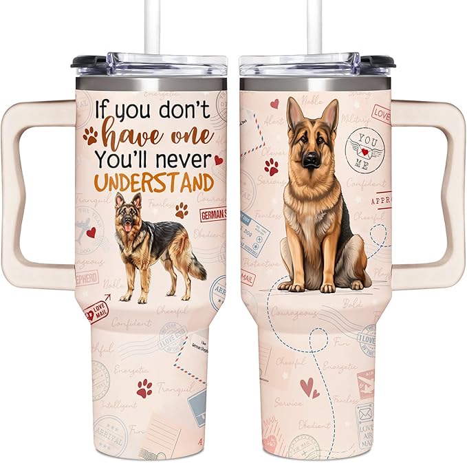 German Shepherd Tumbler 40oz With Handle - Christmas Gifts for Dog Lovers and Owners - GSD Gift for Birthday, Mother's Day