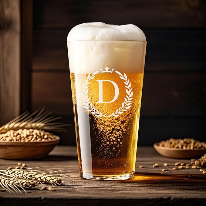 Personalized Beer Glasses Gifts for Men, 16 oz Pint Glasses Monogrammed A-Z Drinking Glass Cups Customized Gift, Unique Christmas Anniversary Birthday Gifts for Men Him Dad Brother Husband Grandpa (D)