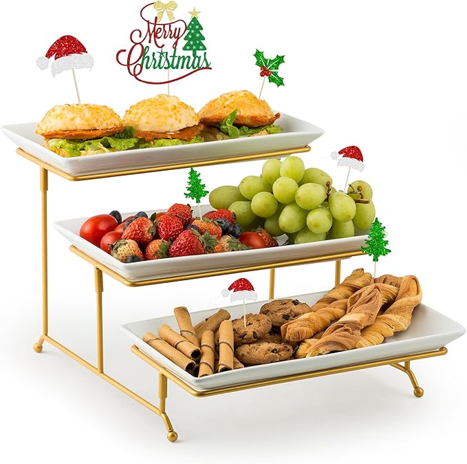 YHOSSEUN Large 3 Tier Serving Tray with Serving Stand, Serving Dishes for Entertaining, Tiered Serving Tray for Valentines Day, Suitable for Dessert Table Display Set Catering Supplies, 12 inch Gold