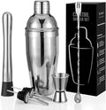 Cocktail Shaker Set, 6-Piece Mixology Bartender Kit Premium Shakers Bartending: Martini Shaker Jigger Mixing Spoon Muddler 2 Pourers Bar Tools Set with Built-in Bartender Strainer for Drink Shaker